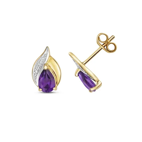 9ct Gold Amethyst & Diamond Set Studs